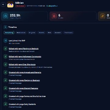 A player page with its timeline