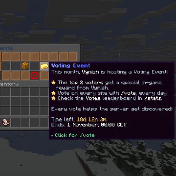 The events menu with a live countdown